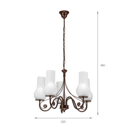 Brilagi - Hanglamp aan een ketting COTTAGE 5xE14/40W/230V bruin/wit