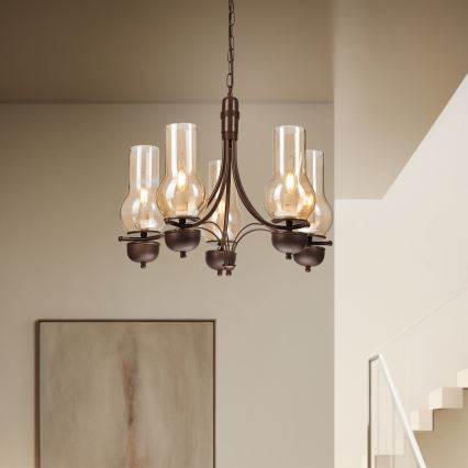 Brilagi - Hanglamp aan een ketting COTTAGE 5xE14/40W/230V eiken/bruin