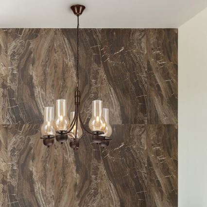 Brilagi - Hanglamp aan een ketting COTTAGE 5xE14/40W/230V eiken/bruin