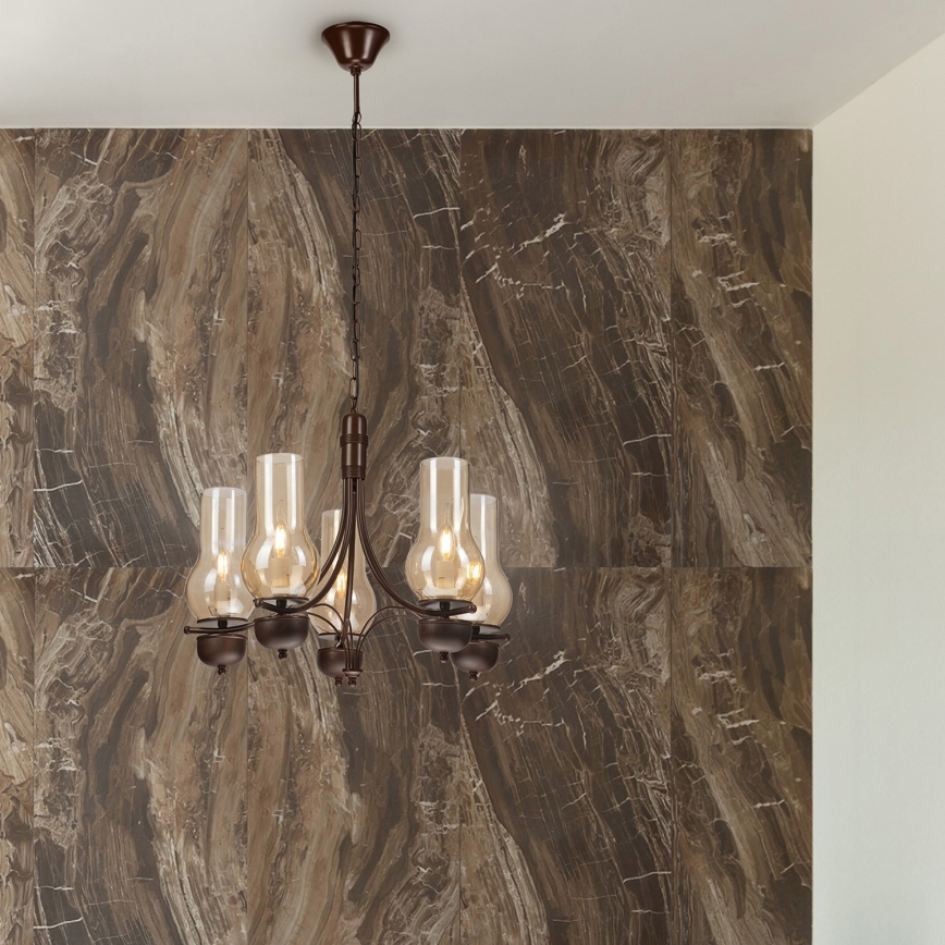 Brilagi - Hanglamp aan een ketting COTTAGE 5xE14/40W/230V eiken/bruin