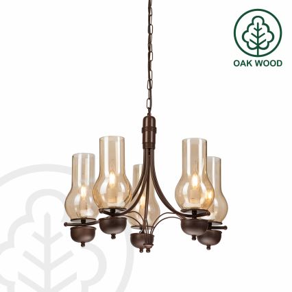 Brilagi - Hanglamp aan een ketting COTTAGE 5xE14/40W/230V eiken/bruin