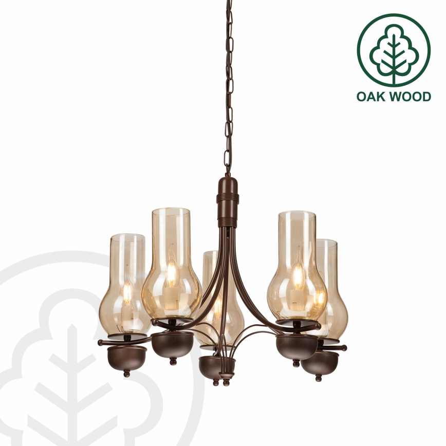 Brilagi - Hanglamp aan een ketting COTTAGE 5xE14/40W/230V eiken/bruin