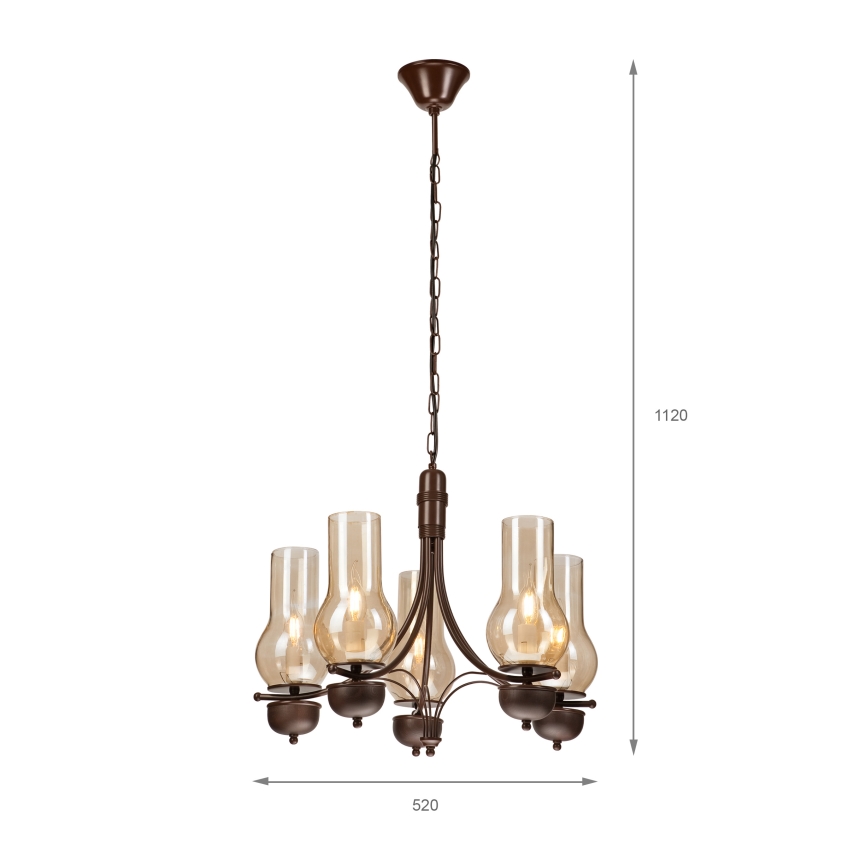 Brilagi - Hanglamp aan een ketting COTTAGE 5xE14/40W/230V eiken/bruin