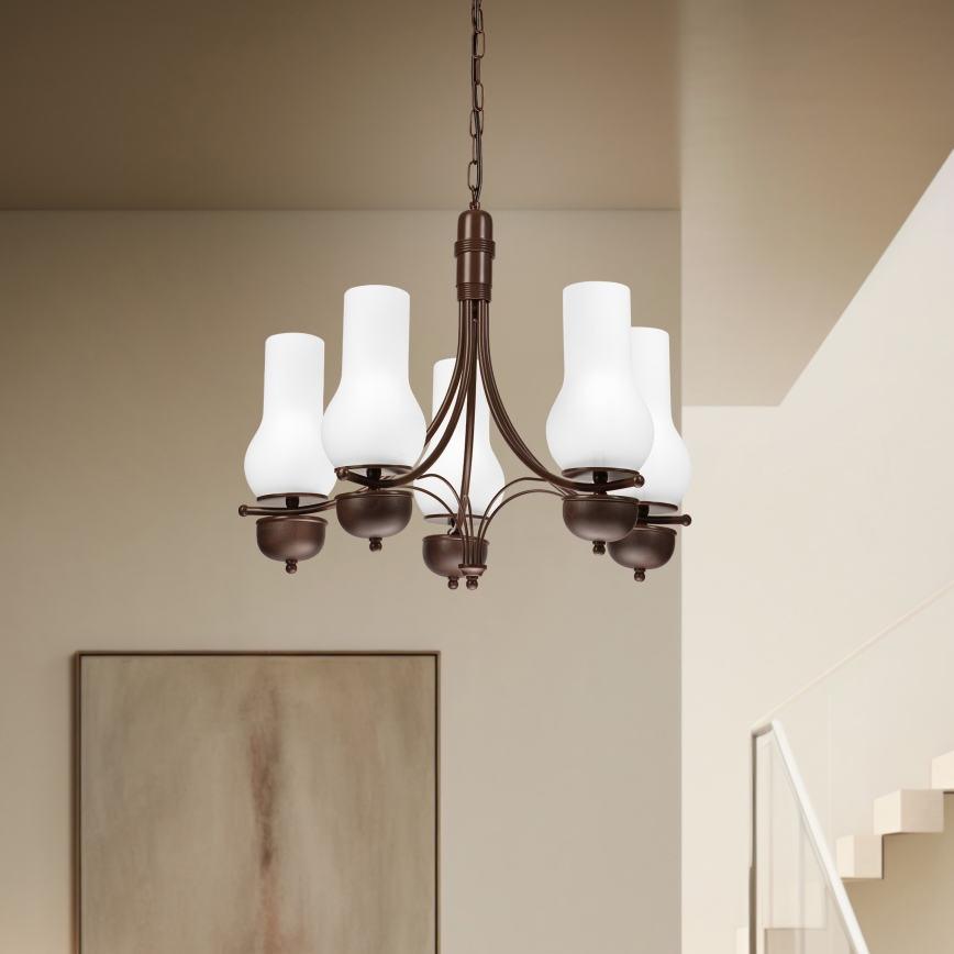 Brilagi - Hanglamp aan een ketting COTTAGE 5xE14/40W/230V eiken/wit