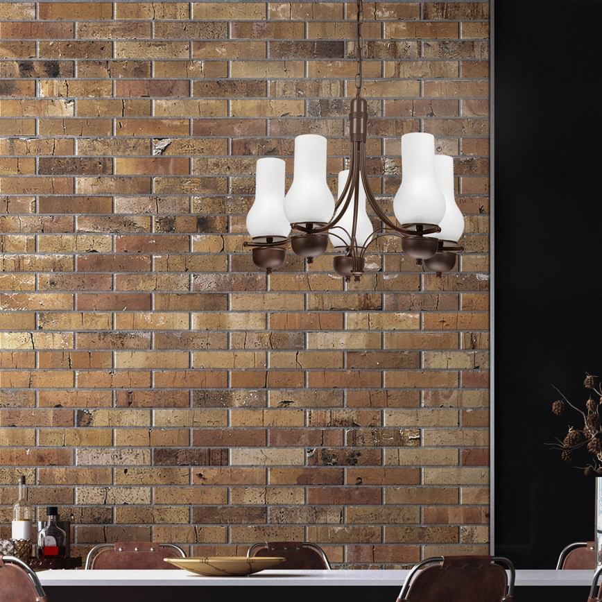 Brilagi - Hanglamp aan een ketting COTTAGE 5xE14/40W/230V eiken/wit