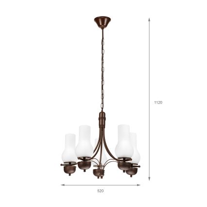 Brilagi - Hanglamp aan een ketting COTTAGE 5xE14/40W/230V eiken/wit