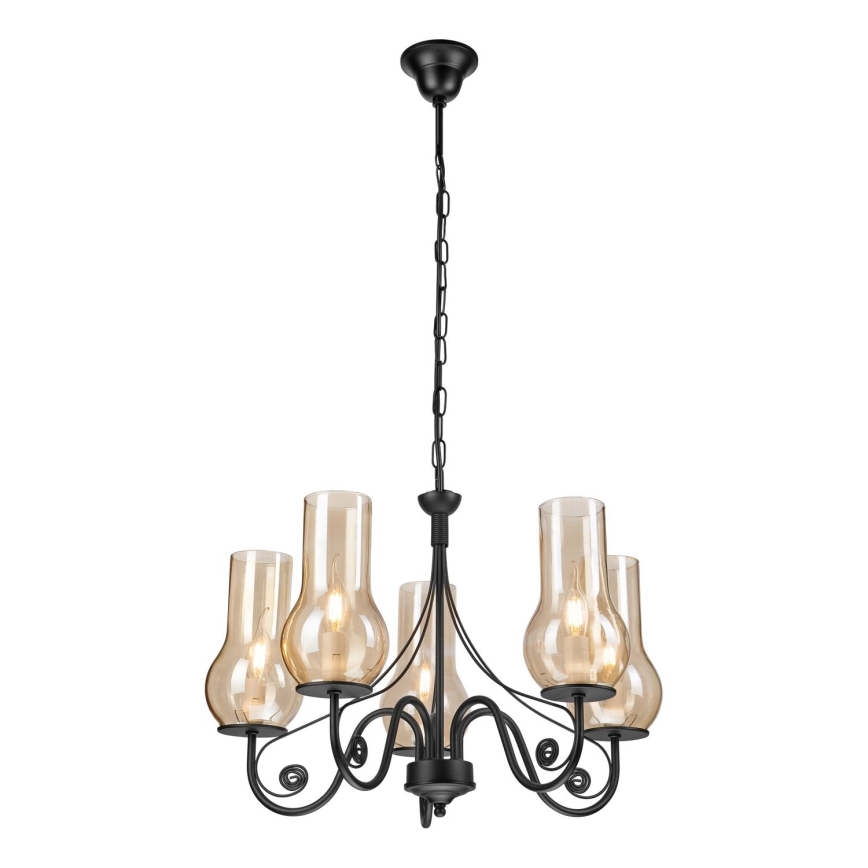 Brilagi - Hanglamp aan een ketting COTTAGE 5xE14/40W/230V zwart/bruin