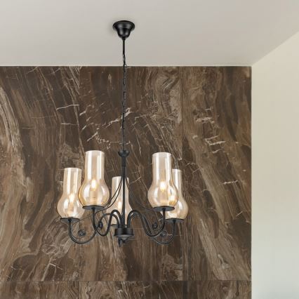 Brilagi - Hanglamp aan een ketting COTTAGE 5xE14/40W/230V zwart/bruin