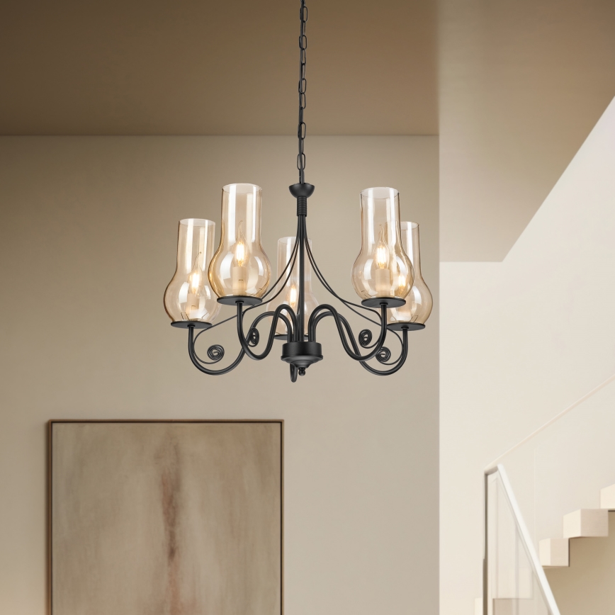 Brilagi - Hanglamp aan een ketting COTTAGE 5xE14/40W/230V zwart/bruin