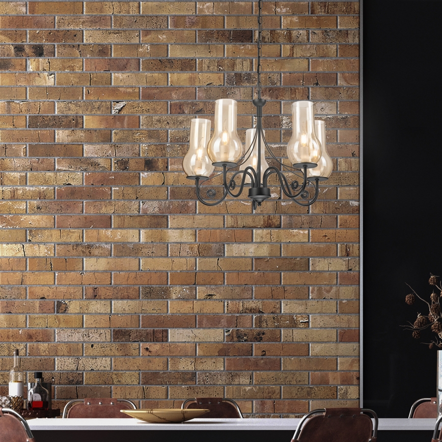 Brilagi - Hanglamp aan een ketting COTTAGE 5xE14/40W/230V zwart/bruin