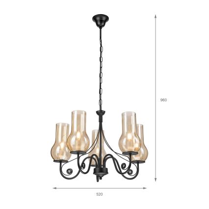 Brilagi - Hanglamp aan een ketting COTTAGE 5xE14/40W/230V zwart/bruin