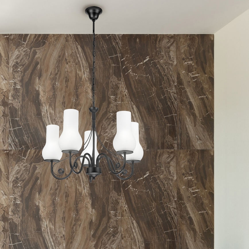 Brilagi - Hanglamp aan een ketting COTTAGE 5xE14/40W/230V zwart/wit