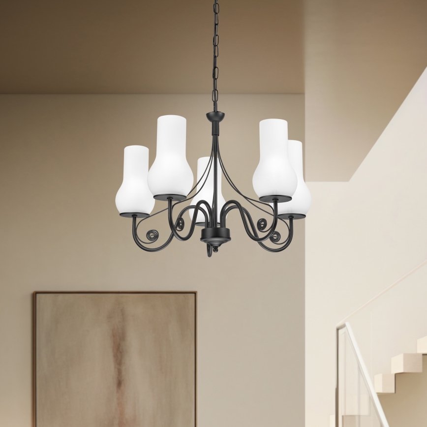 Brilagi - Hanglamp aan een ketting COTTAGE 5xE14/40W/230V zwart/wit