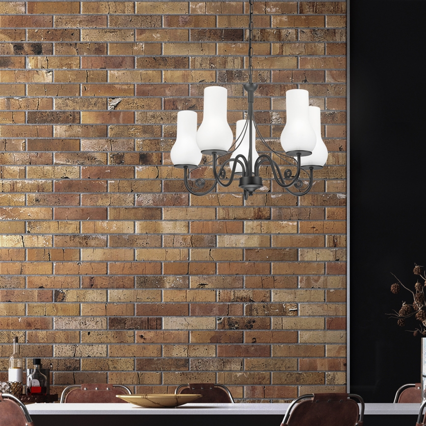 Brilagi - Hanglamp aan een ketting COTTAGE 5xE14/40W/230V zwart/wit