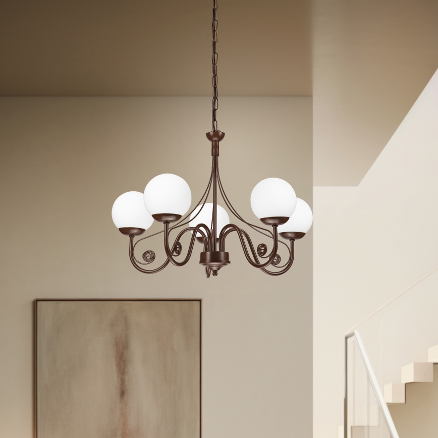Brilagi - Hanglamp aan een ketting COTTAGE 5xG9/40W/230V bruin/wit