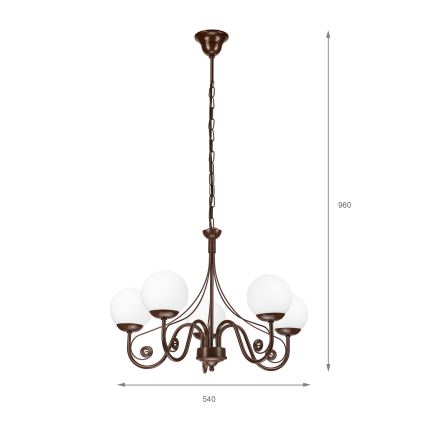 Brilagi - Hanglamp aan een ketting COTTAGE 5xG9/40W/230V bruin/wit