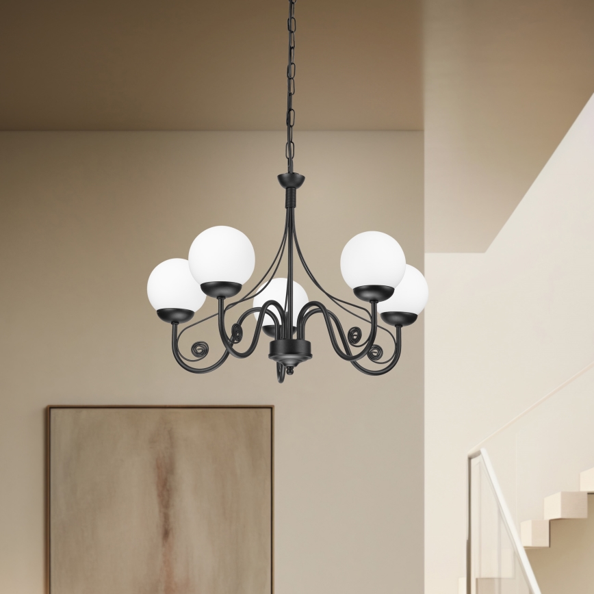 Brilagi - Hanglamp aan een ketting COTTAGE 5xG9/40W/230V zwart/wit