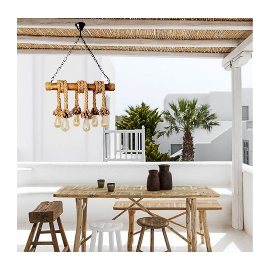 Brilagi - Hanglamp aan een ketting KOS 6xE27/60W/230V beuken