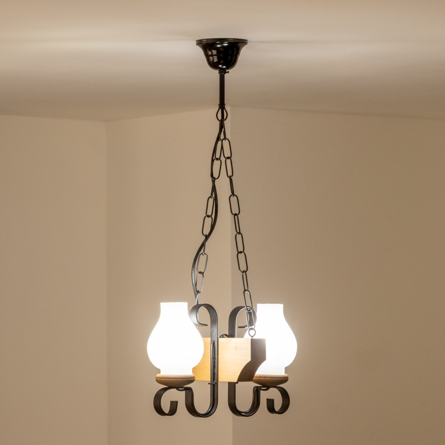 Brilagi - Hanglamp aan een ketting QUEEN 2xE14/40W/230V beuken