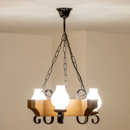 Brilagi - Hanglamp aan een ketting QUEEN 3xE14/40W/230V beuken/walnoot