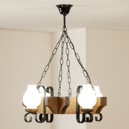 Brilagi - Hanglamp aan een ketting QUEEN 4xE14/40W/230V beuken