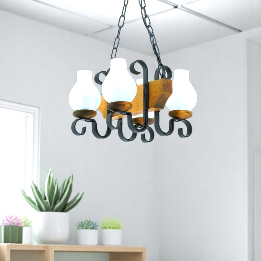 Brilagi - Hanglamp aan een ketting QUEEN 4xE14/40W/230V beuken