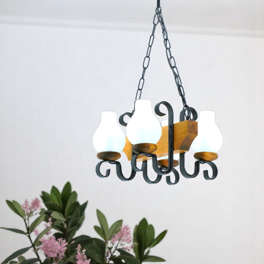 Brilagi - Hanglamp aan een ketting QUEEN 4xE14/40W/230V beuken