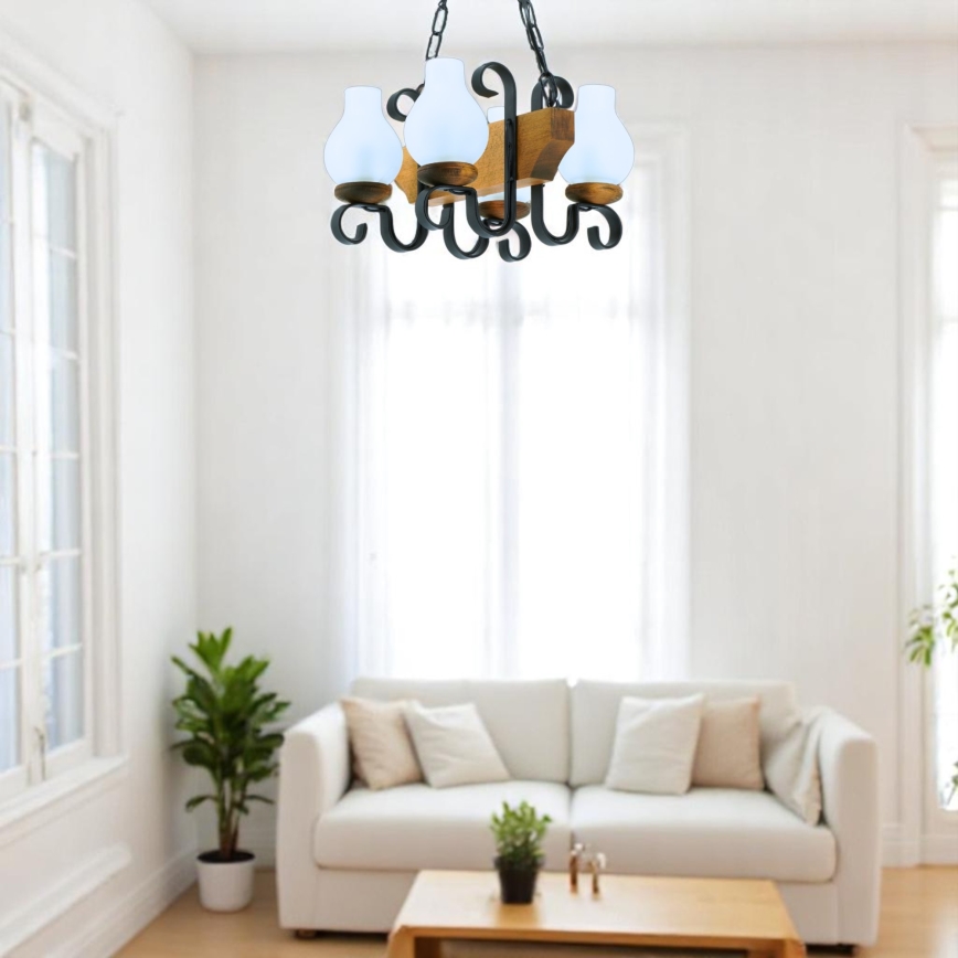 Brilagi - Hanglamp aan een ketting QUEEN 4xE14/40W/230V beuken