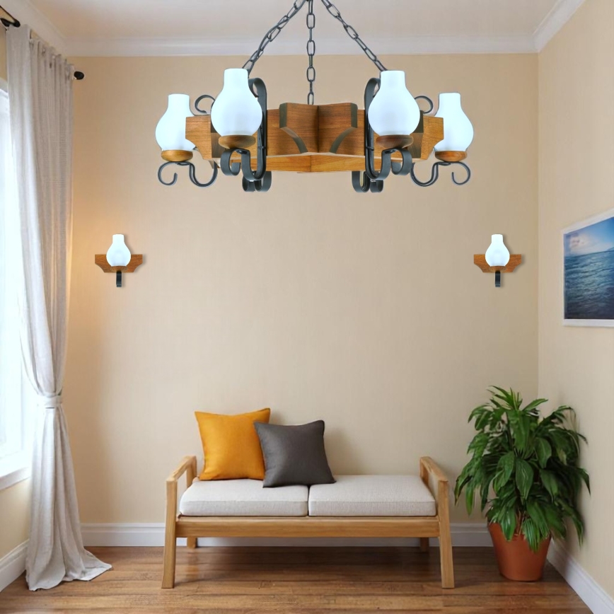 Brilagi - Hanglamp aan een ketting QUEEN 6xE14/40W/230V beuken