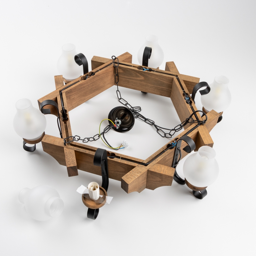 Brilagi - Hanglamp aan een ketting QUEEN 6xE14/40W/230V beuken