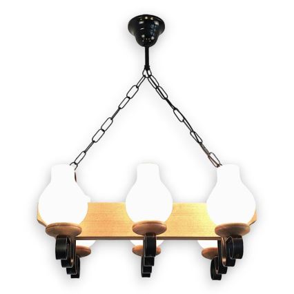 Brilagi - Hanglamp aan een ketting QUEEN 6xE14/40W/230V beuken