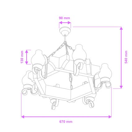 Brilagi - Hanglamp aan een ketting QUEEN 6xE14/40W/230V beuken/walnoot
