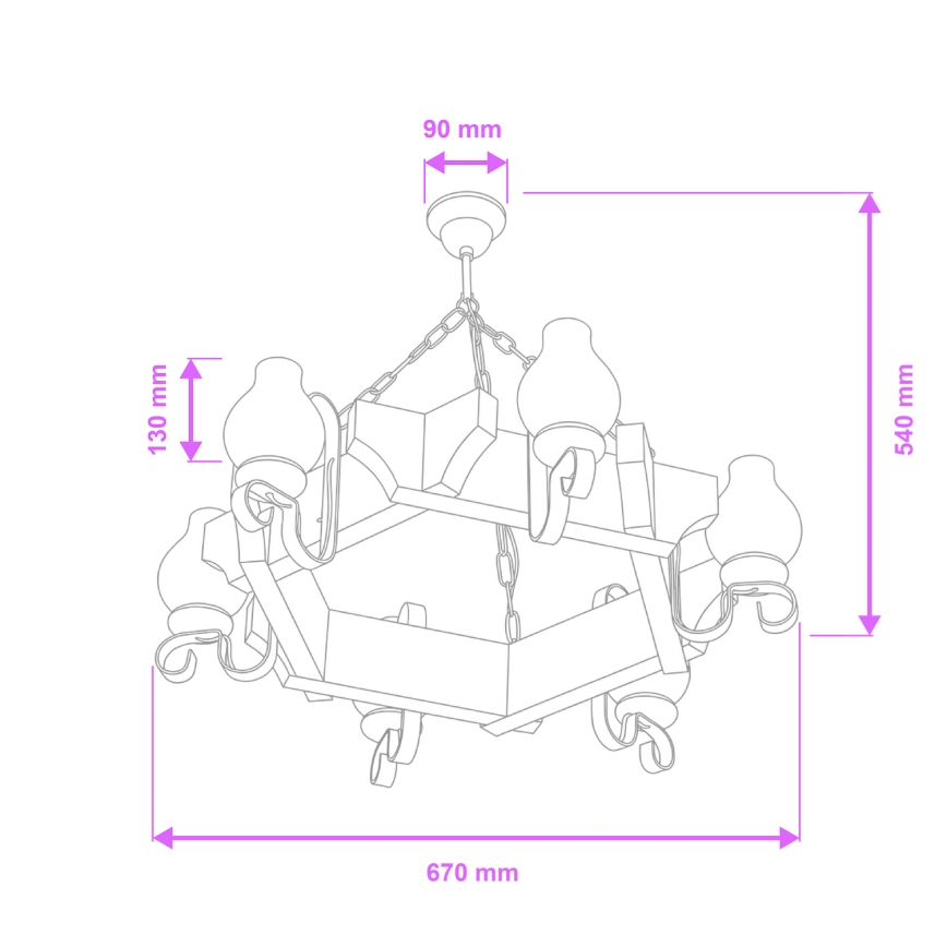 Brilagi - Hanglamp aan een ketting QUEEN 6xE14/40W/230V beuken/walnoot
