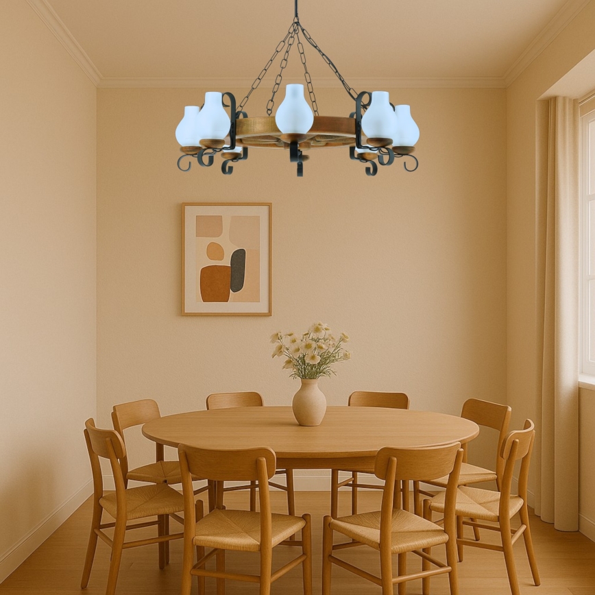 Brilagi - Hanglamp aan een ketting ROATA 8xE14/40W/230V beuken