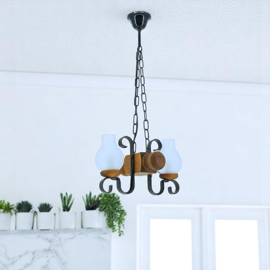 Brilagi - Hanglamp aan een ketting RUSTIC 2xE14/40W/230V beuken
