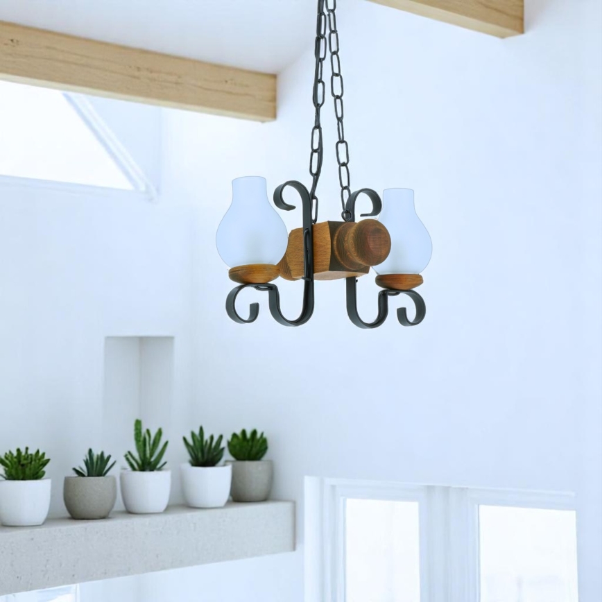 Brilagi - Hanglamp aan een ketting RUSTIC 2xE14/40W/230V beuken