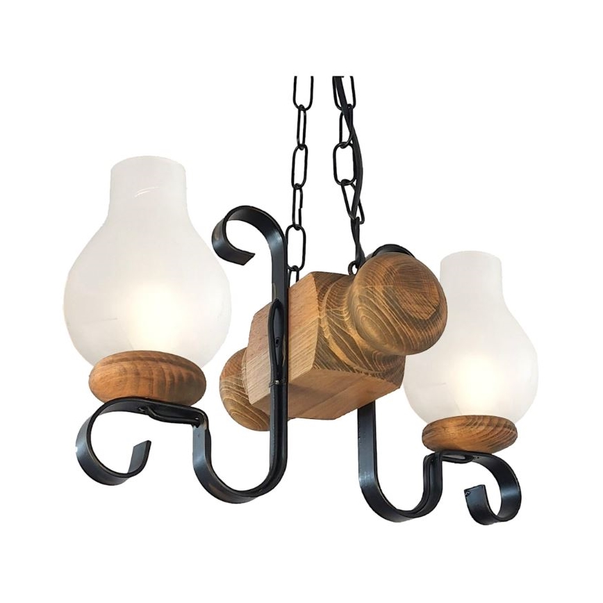Brilagi - Hanglamp aan een ketting RUSTIC 2xE14/40W/230V beuken