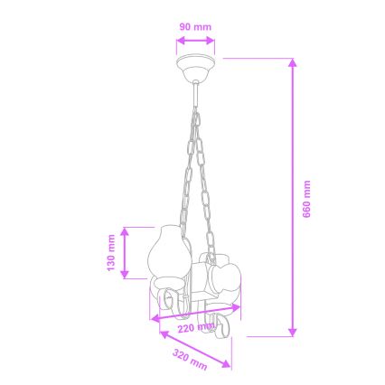 Brilagi - Hanglamp aan een ketting RUSTIC 2xE14/40W/230V beuken
