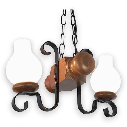 Brilagi - Hanglamp aan een ketting RUSTIC 2xE14/40W/230V beuken/walnoot