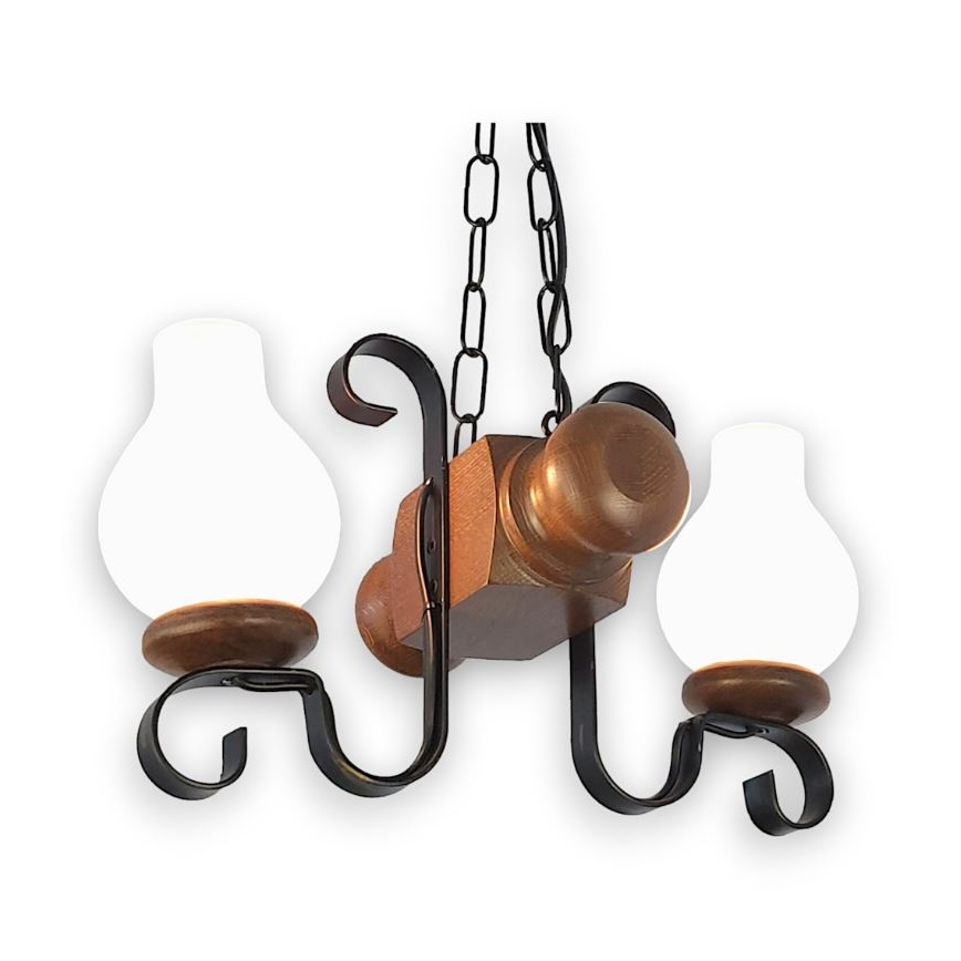 Brilagi - Hanglamp aan een ketting RUSTIC 2xE14/40W/230V beuken/walnoot