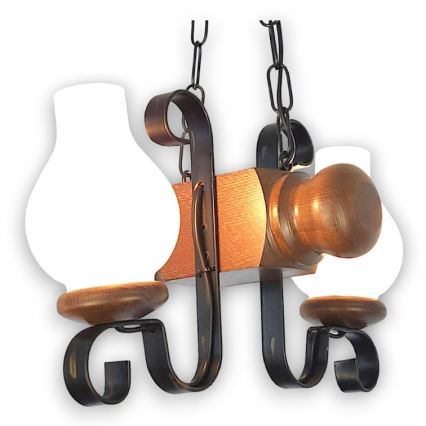 Brilagi - Hanglamp aan een ketting RUSTIC 2xE14/40W/230V beuken/walnoot