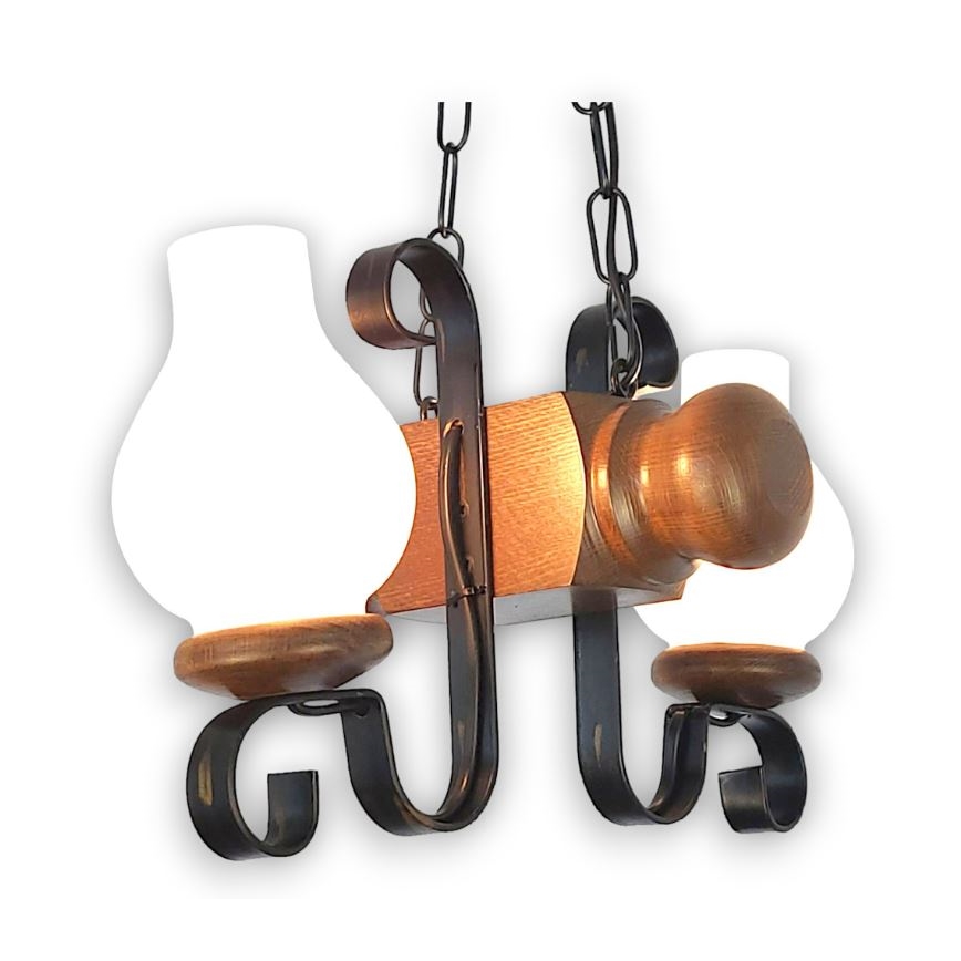 Brilagi - Hanglamp aan een ketting RUSTIC 2xE14/40W/230V beuken/walnoot