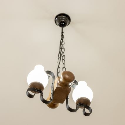 Brilagi - Hanglamp aan een ketting RUSTIC 2xE14/40W/230V beuken/walnoot