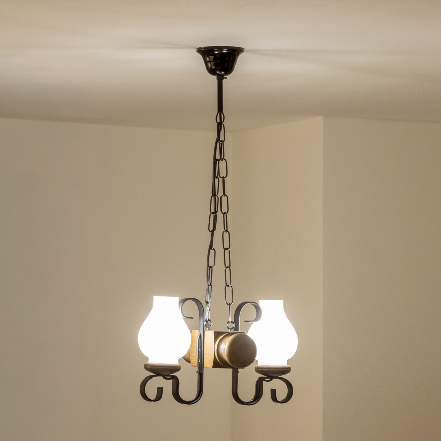 Brilagi - Hanglamp aan een ketting RUSTIC 2xE14/40W/230V beuken/walnoot