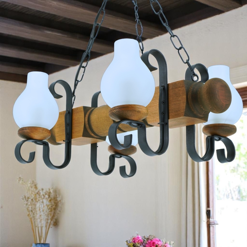 Brilagi - Hanglamp aan een ketting RUSTIC 4xE14/40W/230V beuken