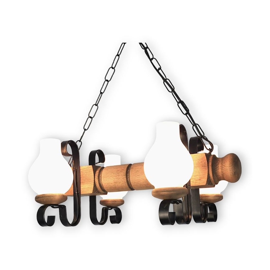 Brilagi - Hanglamp aan een ketting RUSTIC 4xE14/40W/230V beuken