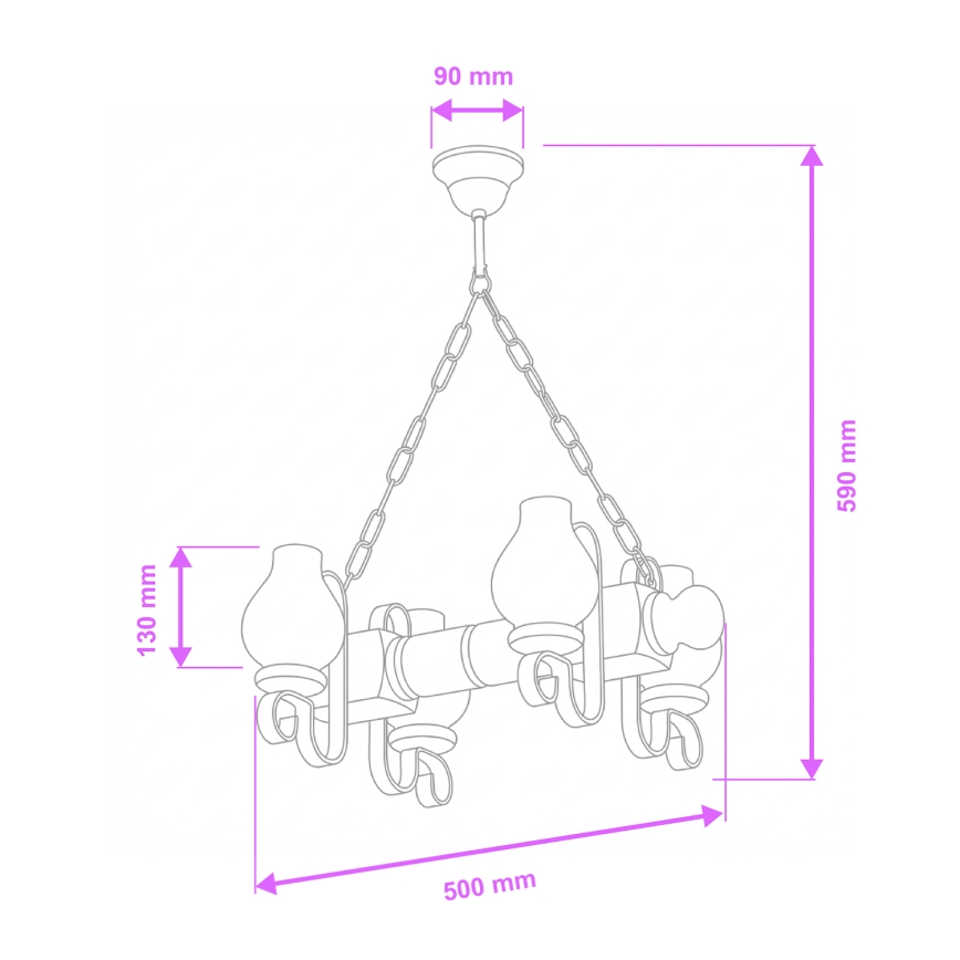 Brilagi - Hanglamp aan een ketting RUSTIC 4xE14/40W/230V beuken