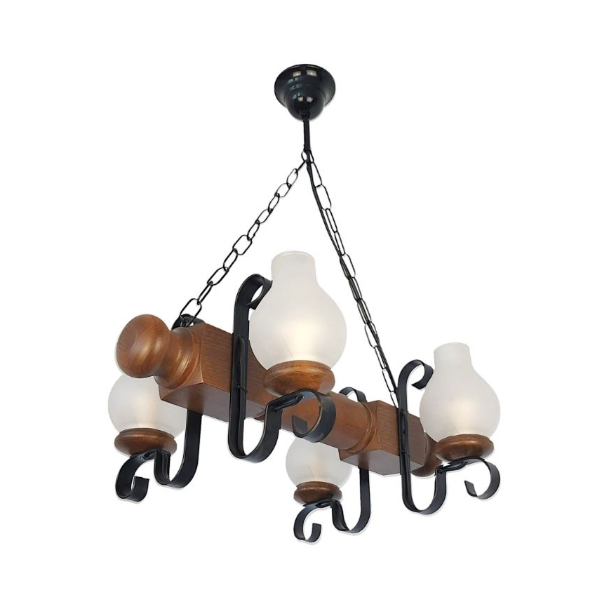 Brilagi - Hanglamp aan een ketting RUSTIC 4xE14/40W/230V beuken/walnoot