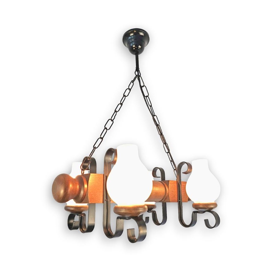 Brilagi - Hanglamp aan een ketting RUSTIC 4xE14/40W/230V beuken/walnoot