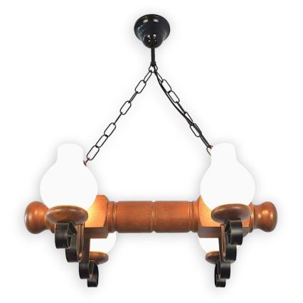Brilagi - Hanglamp aan een ketting RUSTIC 4xE14/40W/230V beuken/walnoot